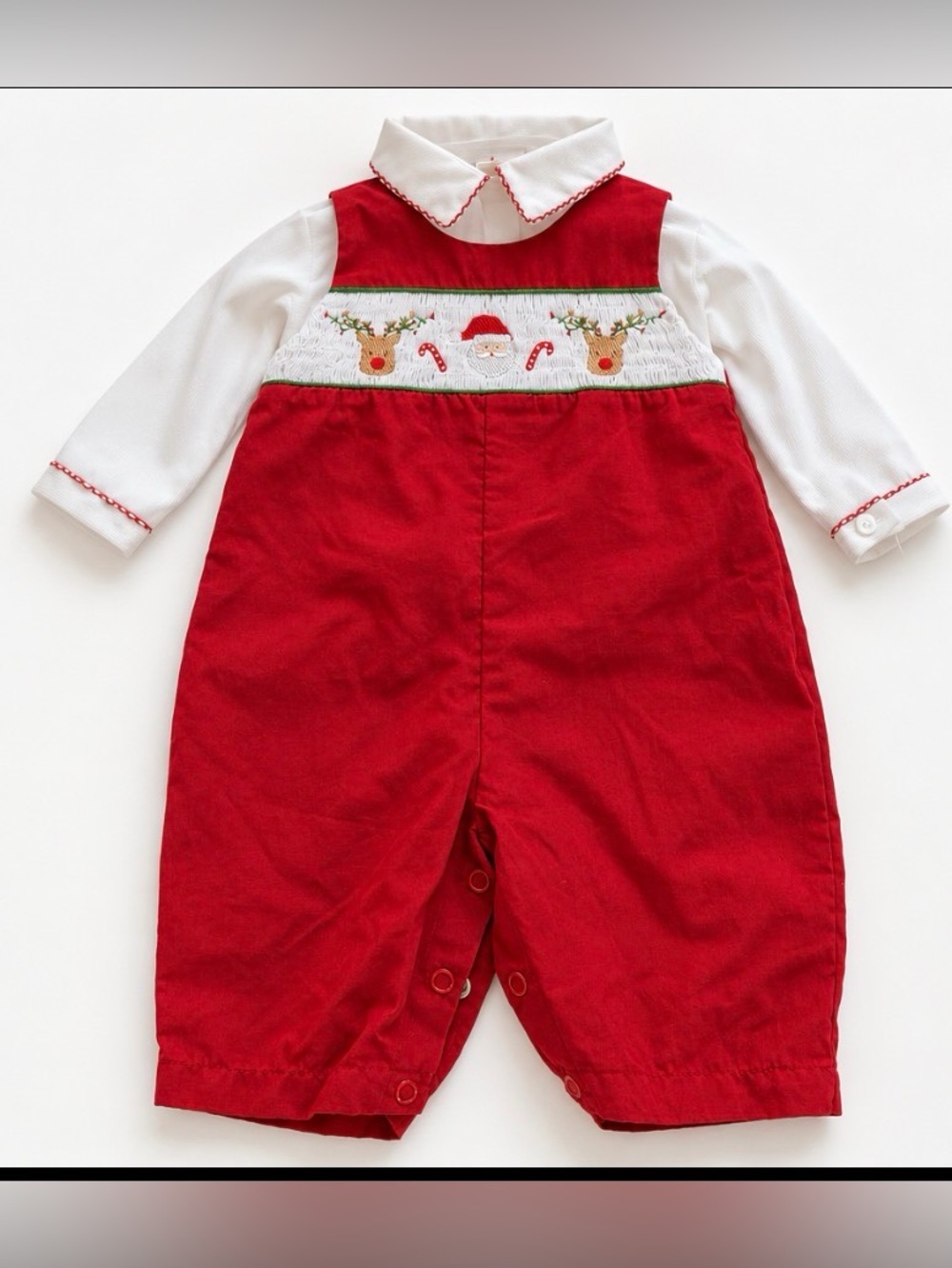 Petit Ami Baby Christmas Smocked Santa Reindeer Red Romper & Shirt Holiday Outfi